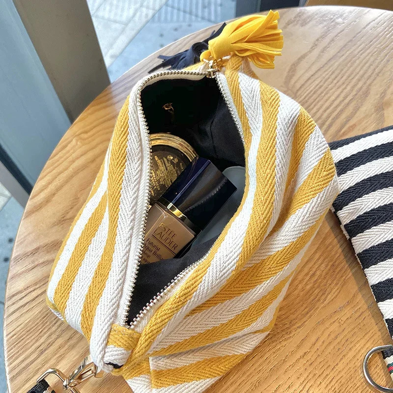 Cosmetic Bag Women Striped Makeup Case Organizer Korean Tassel Cosmetic Pouch Necesserie Travel Toiletry Bag Canvas Beauty Case 250327