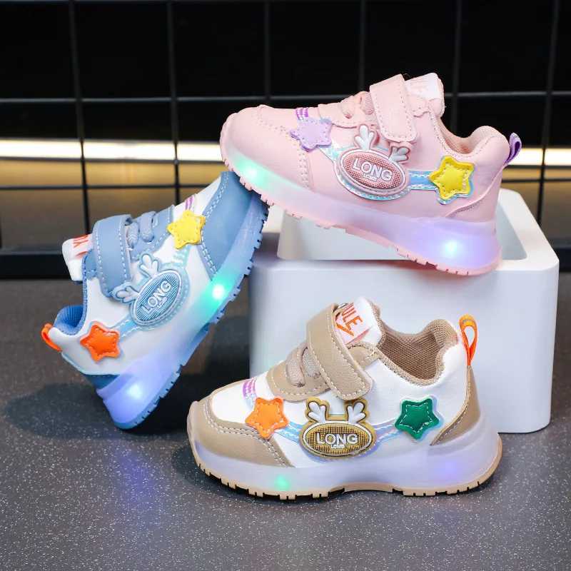 Spring New Boys and Girls sneakers with magic stickers soft soled childrens board shoes LED illuminated shoes W250318