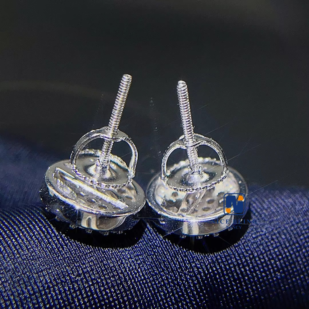 Fine Jewelry Screw Back Earring Luxury Gold Plated 925 Sterling Silver Iced Out Moissanite Diamond Stud Earrings