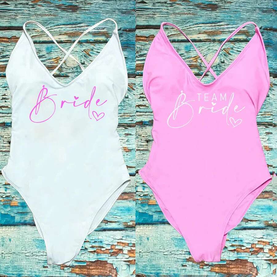 Team bride swimsuit women's one-piece sexy swimsuit filled swimsuit summer swimsuit bride party swimsuit Monokini