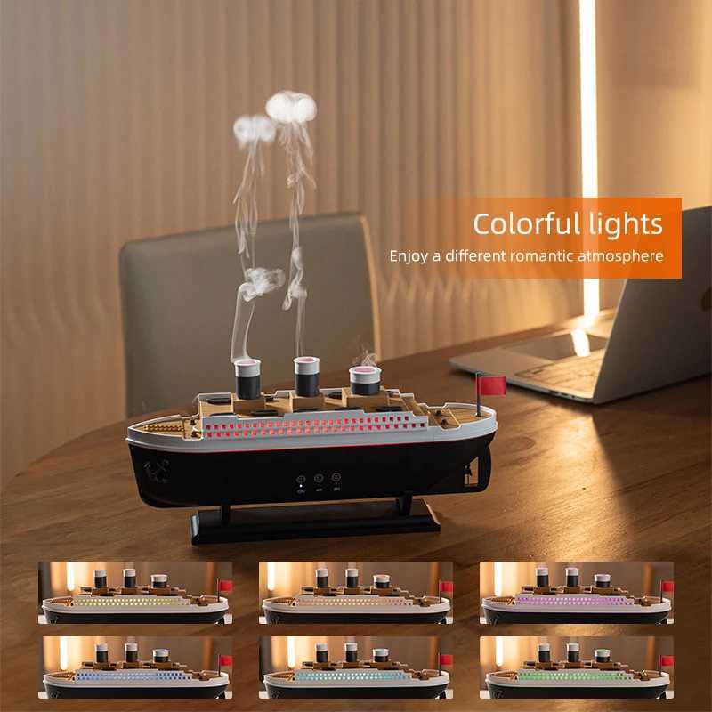 Titanic Ship Model Decoration Air Humidifier 250ml Essential Oil Diffuser Jellyfish Smoke Ring Spray Aroma Diffuser For HomeC250318