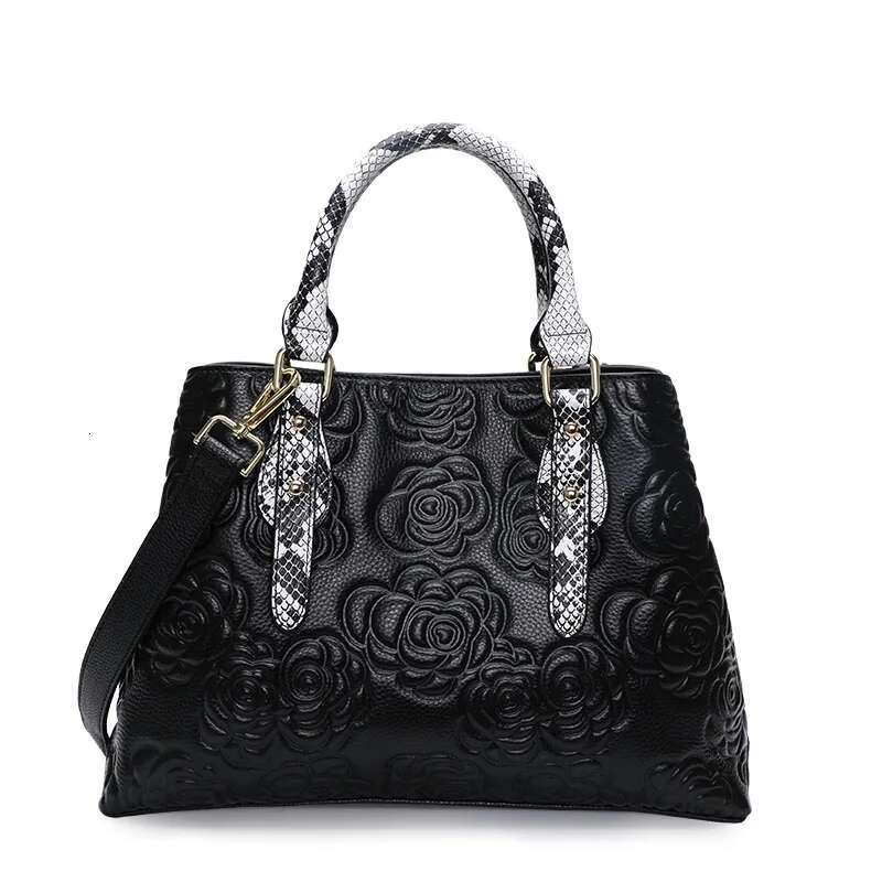 2025 New Designer Bag Women's Genuine Leather Light Luxury Handbag Large Capacity Black With Serpentine Pattern Design Wallet