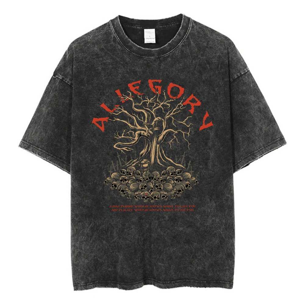 Berserk Guts acid T-shirt retro wash graphic T-shirt mens Harajuku cotton casual short sleeved T-shirt top unisexT250318