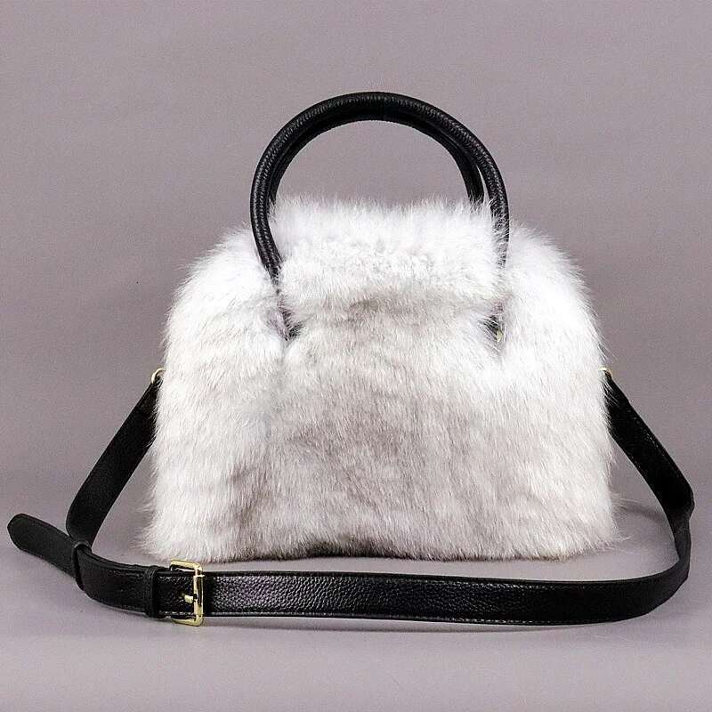Women Real Top-Handle Winter Fox Shoulder Bag Fluffy Fur Handbag Casual Tote Plush Purse Crossbody Bags