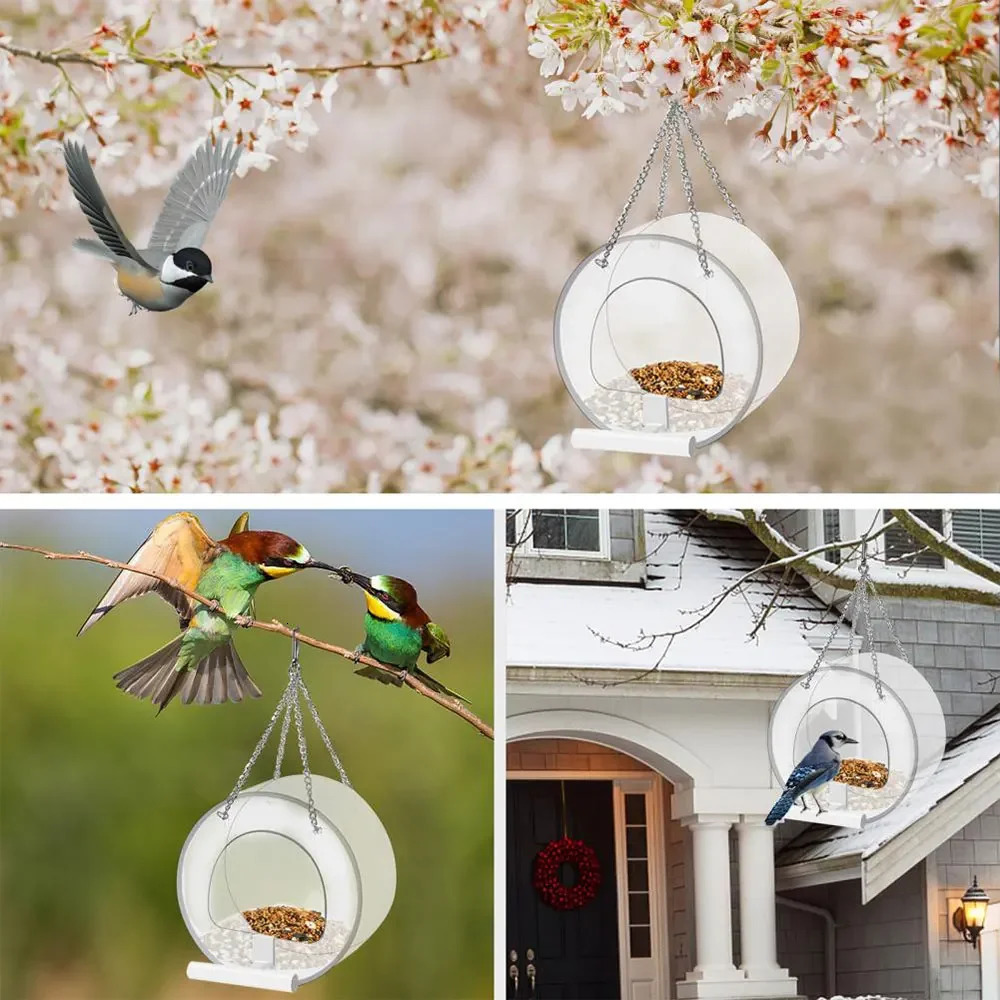 Hanging Wild Bird Feeder Clear Round Acrylic Feeding Station Outdoor Food Container Outside the window With Sucker for Cardinals 250318