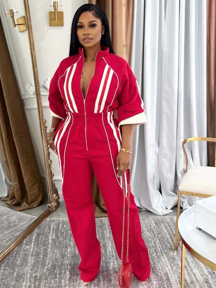 Beyprern Bragg Womens Sprint Right jumpsuit Slve Zipper Front Stripe jumpsuit Set Club jumpsuit X250318