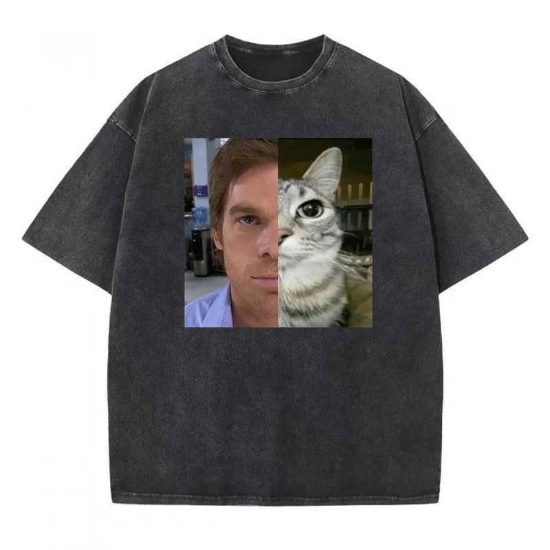Dexter Morgan Cat T-shirt Fun Cotton Short sleeved O-neck T-shirt Unisex Street Clothing Mens Harajuku Printed T-shirt TopXJ250318