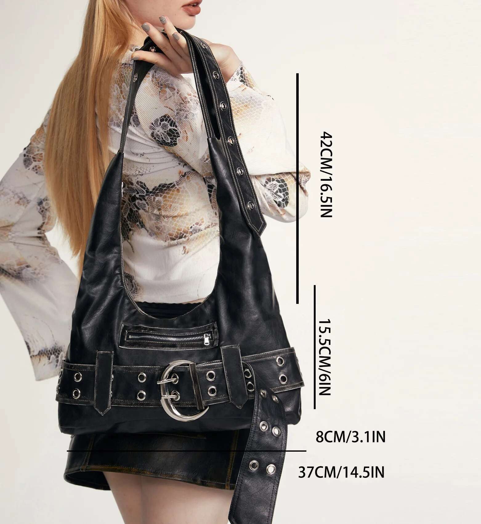 Belt Buckle Women Designer Handbag And Purses PU Rivet Multiple Pockets Y2k Large Capacity Shoulder Bags Big Totes