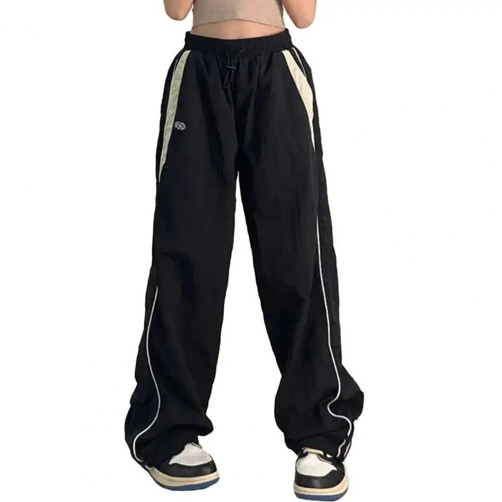 High waisted running pants with retro style womens patch work color running pants high waisted ultra wide leg hip-hop bag W250318