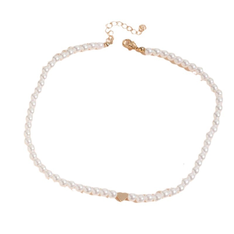 Love Imitation Pearl Splicing Necklace Women's Artificial Pearl Peach Heart Choker Collar Bone Chain Jewelry