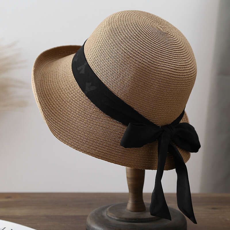 Women's Summer Outdoor Seaside Big Eaves Sunscreen Straw Butterfly Knot Beach Bent Edge Woven Sun Hat