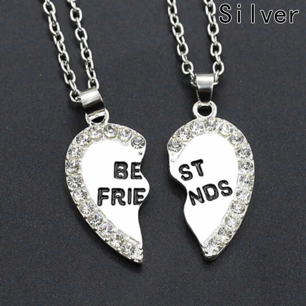 New 1 pair of heart-shaped rhinestone pendant best friend necklace friendship gift W250318