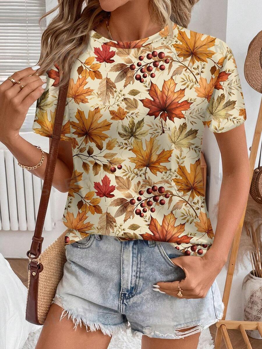 Women's T Shirts 3D printed women's trendy shoulder round neck loose short sleeved T-shirt