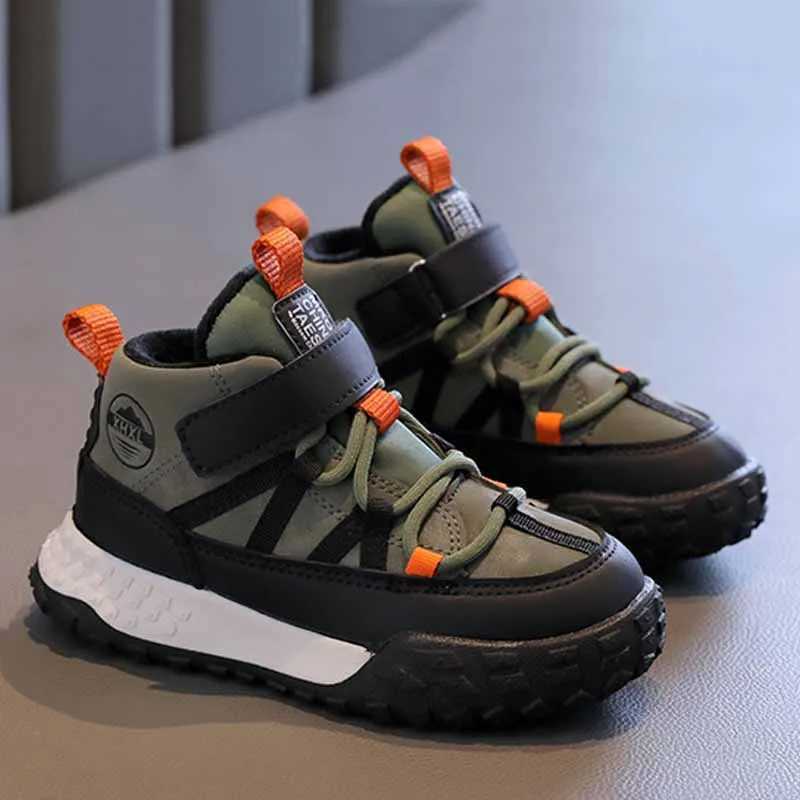Childrens sports shoes autumn and winter boys sports shoes girls plush cashmere warm lining casual shoes Studnet shoes teenagers running apartments W2