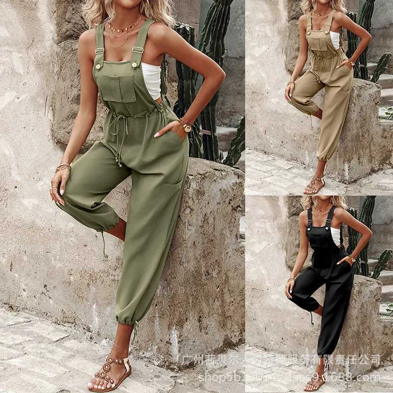 Womens jumpsuit one-piece cargo pants casual pants long pants suspension lace high waisted sleeveless jumpsuit X250318