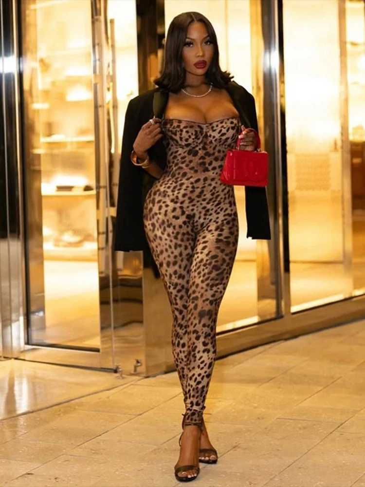 Weird Puss sexy jumpsuit womens Sveless 2025 sexy trend Leopard Print Sveless Strt Fit Stretch Activity workout overalls X250318