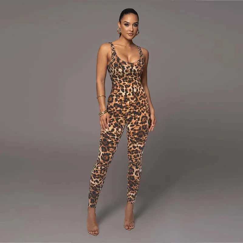 PRIMTKAOIR 2024 Summer Fashion Retro Womens Leopard Pattern jumpsuit Strapless Tight Pants X250318