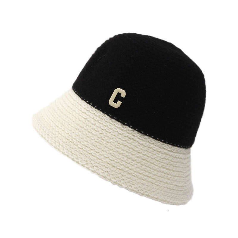 Autumn winter children's C letter color blocked knitted hats, feminine temperament, fashionable and casual look, small splicing design, bucket ha