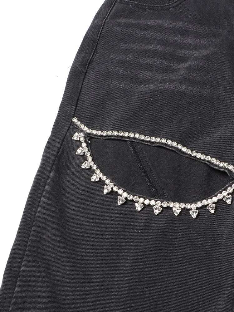 TWOTWINSTYLE Hollow Out Patchwork Dias Jeans For Women High Waist Spliced Pocket Casual Denim Pants Female Fashion Clothes