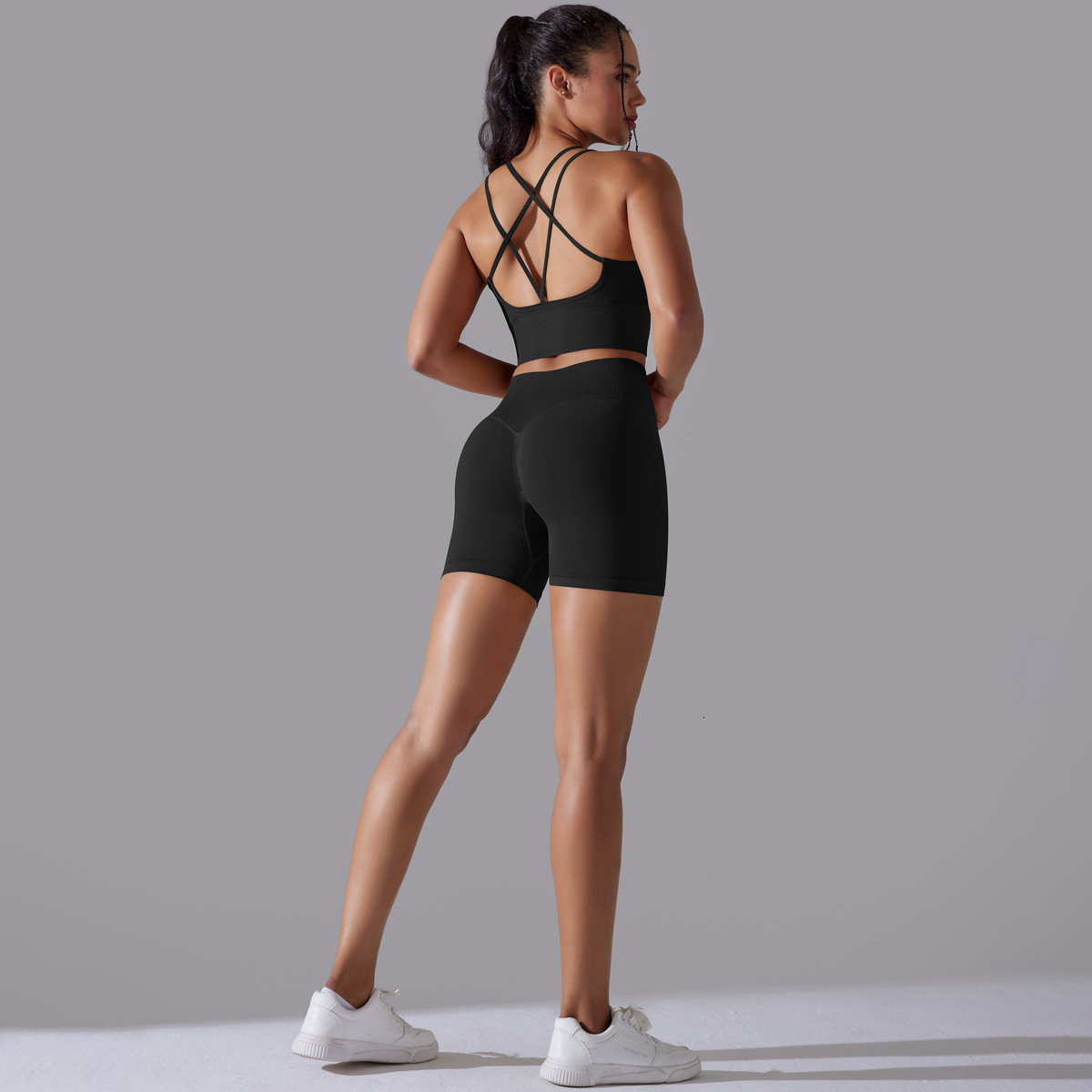 tracksuit Seamless Knitted Solid Color Beauty Back High Elastic Sports Tight Yoga Suit Running and Fitness Two Piece Set leggings