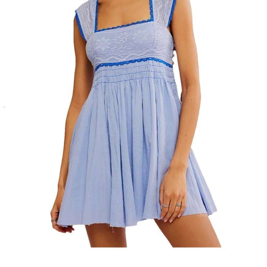European American women's spring and summer sleeveless square neck pleated backless short mini dress 2025 new casual versatile fashion clothing