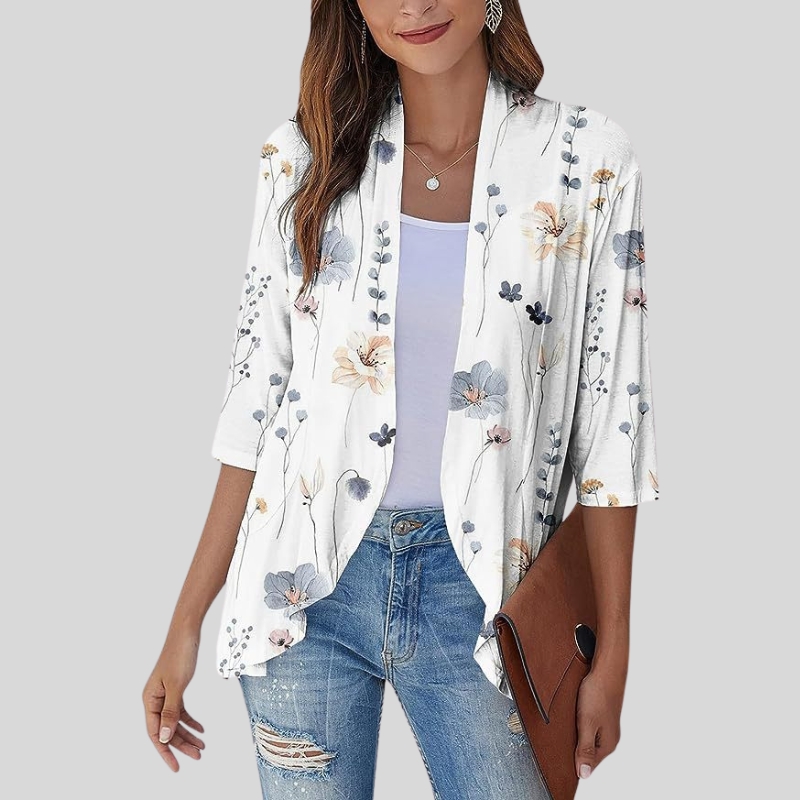 European and American women's clothing autumn new solid color cardigan jacket seven-quarter sleeve ruffle edge top