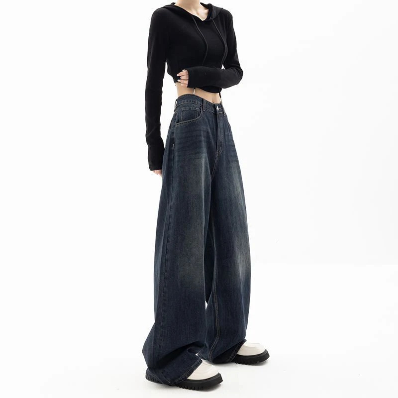 Retro street style wide leg pants with niche n floor length high waist and loose fit suitable for womens weight loss jeans 250317