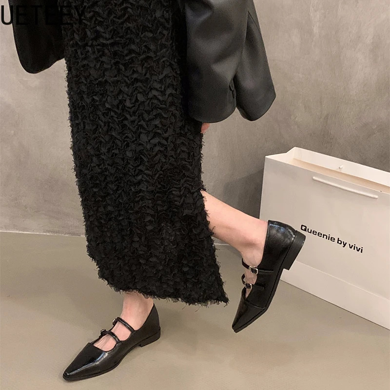 Pointed Toe Women Mary Jane Shoes Fashion Shallow Buckle Shoes Ladies Casaul Dress Low Heel Leather Shoes 250318