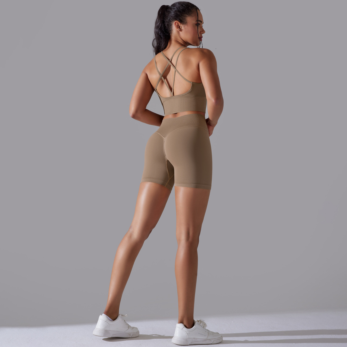 tracksuit Seamless Knitted Solid Color Beauty Back High Elastic Sports Tight Yoga Suit Running and Fitness Two Piece Set leggings