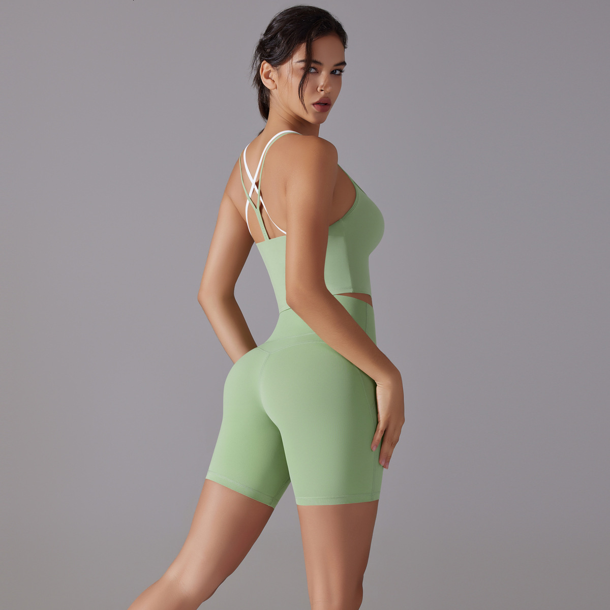 New tracksuit antibacterial non wearing underwear set, beautiful back cross color sports underwear, fitness shorts, yoga clothes for women leggings