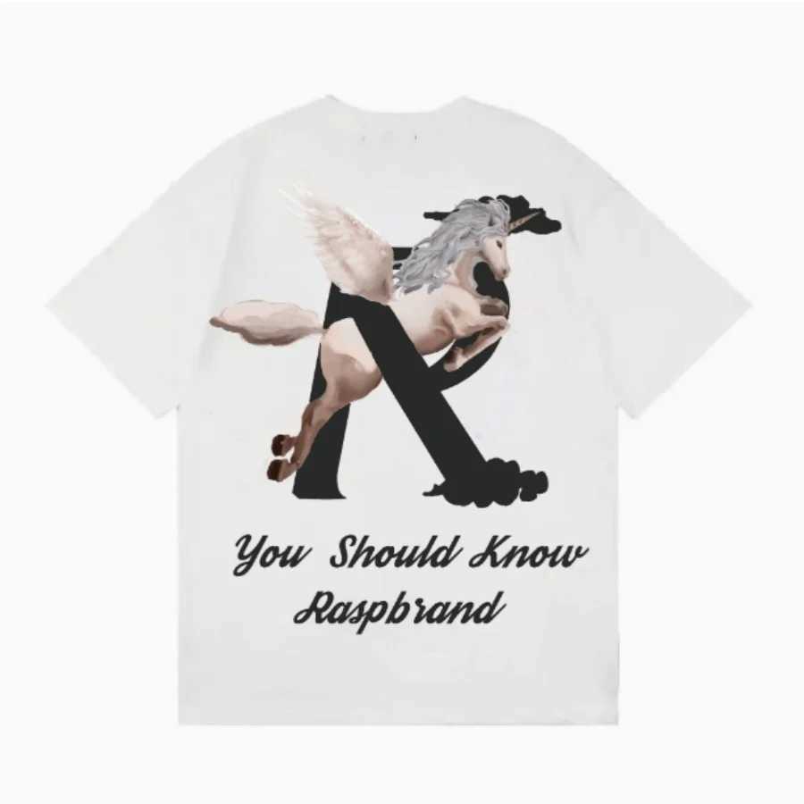 Unicorn print unisex American loose high street summer couple casual short sleeved T-shirtXJ250318