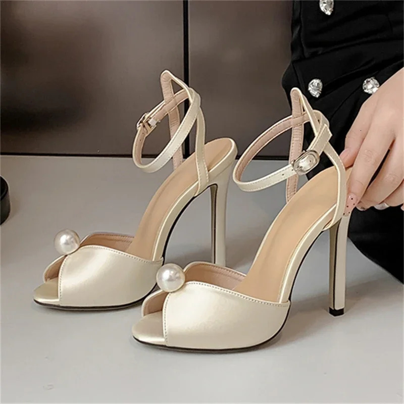 Eilyken Sexy String Bead Open Toe Sandals Woman Ankle Buckle Strap Stiletto Heels Party Prom Shoes Summer Pumps Zapatos Mujer 250318