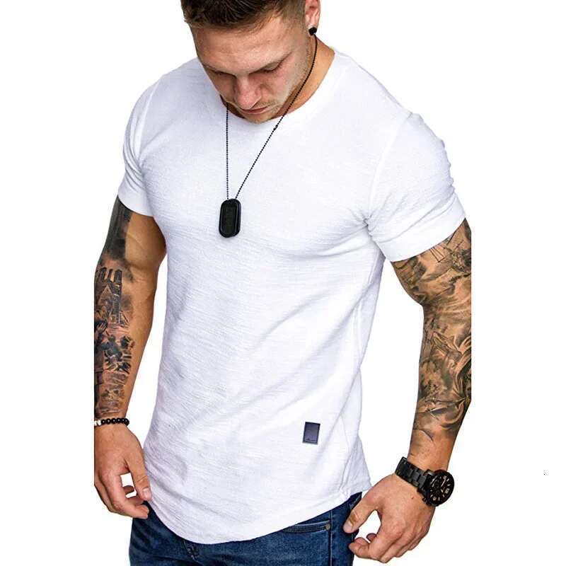 Men's lightweight short sleeved summer T-shirt, basic jogging, solid collar, round neck, sports top