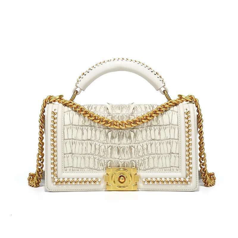 White Crocodile Genuine Leather Chain Women's Crossbody New Small Fragrance Style Bag