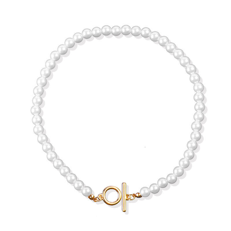 OT Buckle Imitation Pearl Necklace Women Europe And America Gothic Style All Collared Chain Collarbone Chain Foreign Trade Jewelry