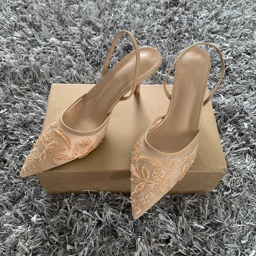 Luxury brand High H Wen sandals with mesh embroidery and elegant Pointed womens suspender party wedding shoes Y250317