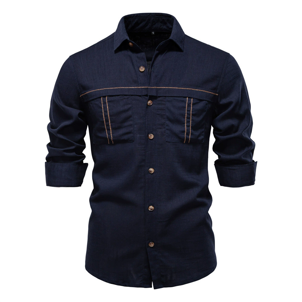 XXL Men's Casual Shirt Spring Summer Shirts Cotton Casual Shirts Cardigan pocket Decoration Long Sleeve Men's Tops 20% linen, 80% viscose