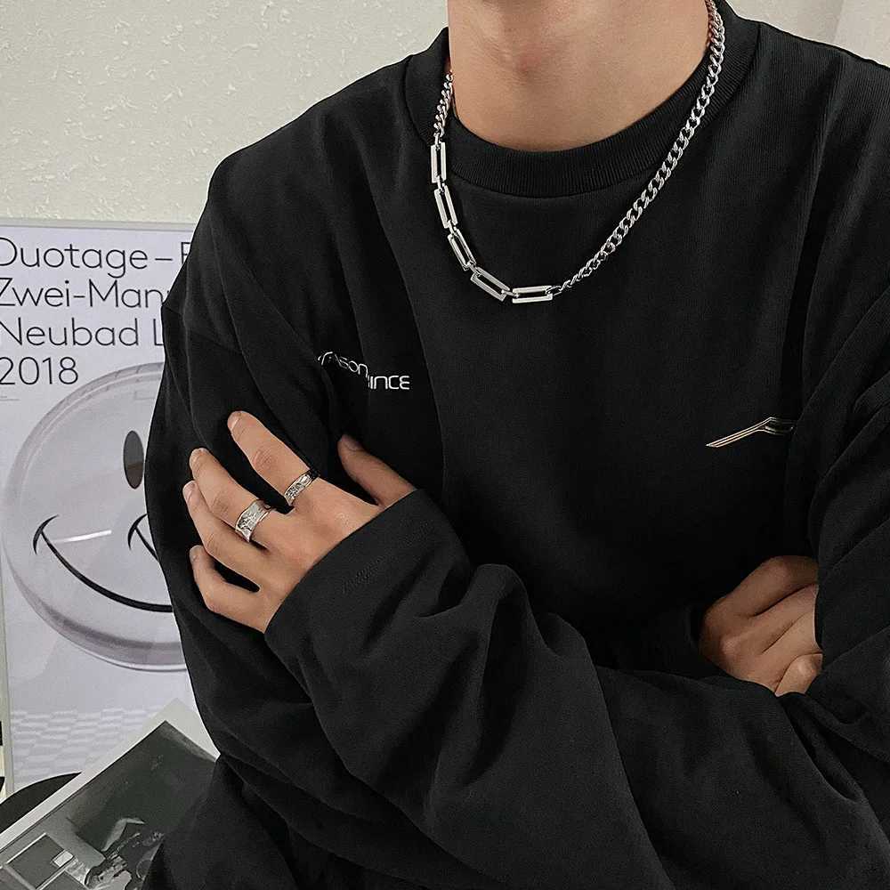Fashionable stainless steel chain splicing black stone pendant necklace for men 50cm+5cm long necklace for men W250318