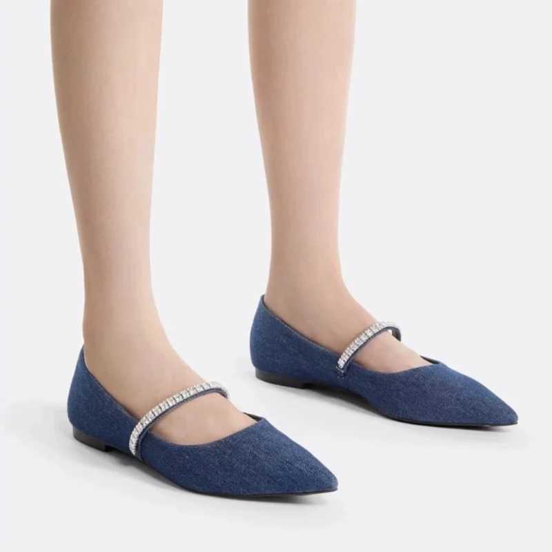 Rhine Pointed Toe luxury shoes Wen Chic denim Mary Janes shoes Flats womens elegant black low H pump shoes new Y250317