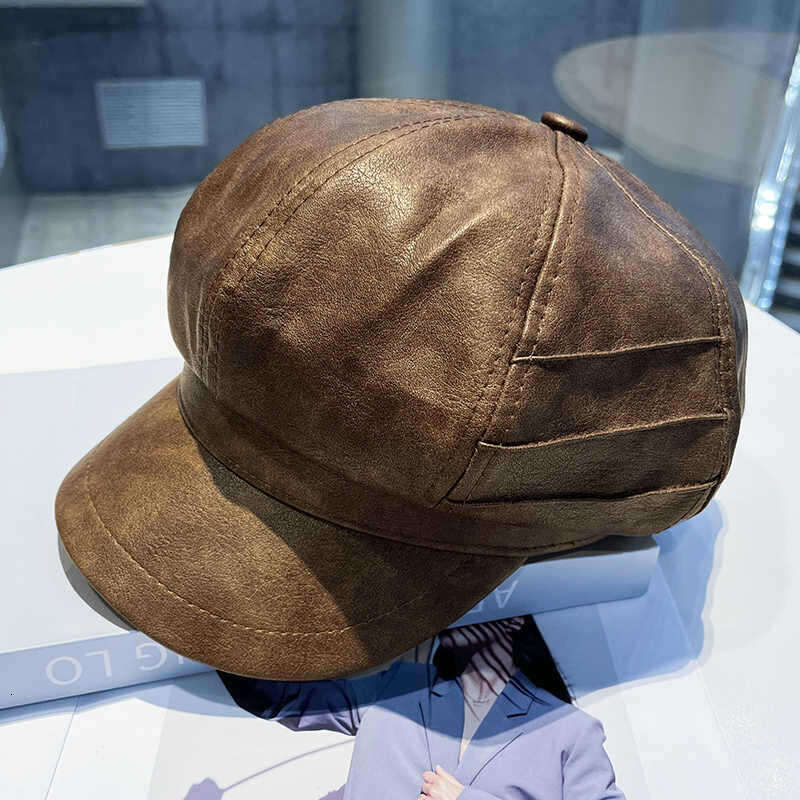 British leather pleated octagonal for women to show off their face temperament during spring and autumn outings, painter hat trend