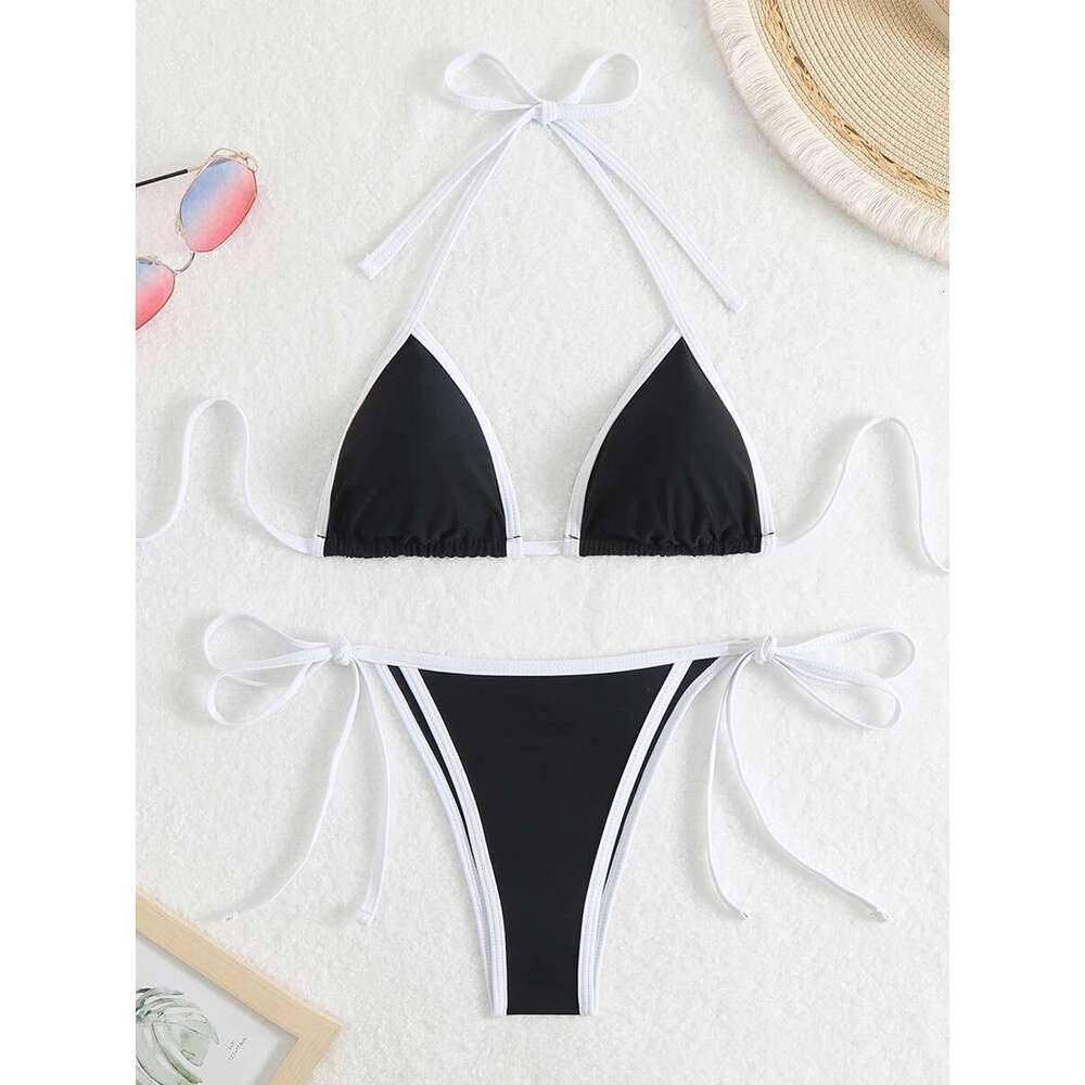 Sexy Brazilian swimsuit, triangle, camisole collar, thong, women, bather, beachwear, 2025