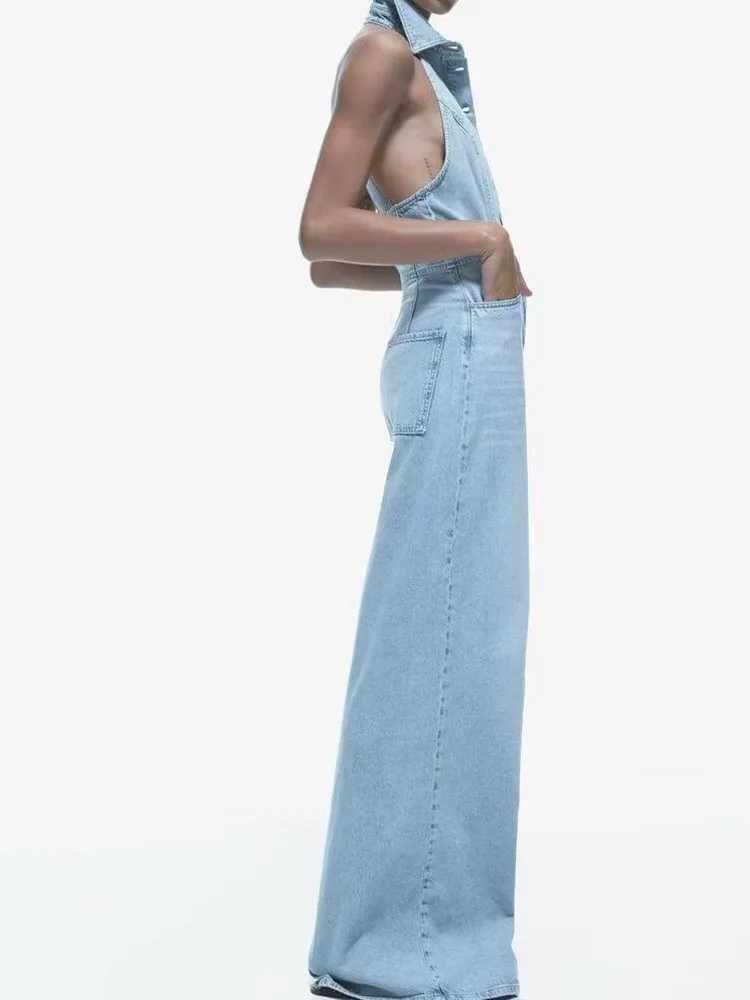 2024 summer womens strapless jumpsuit mens backless design wide leg denim jumpsuit X250318