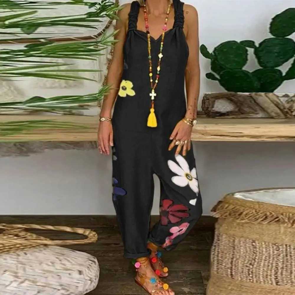 Summer womens strapless bib full back floral print loose jumpsuit fashionable casual womens clothing X250318