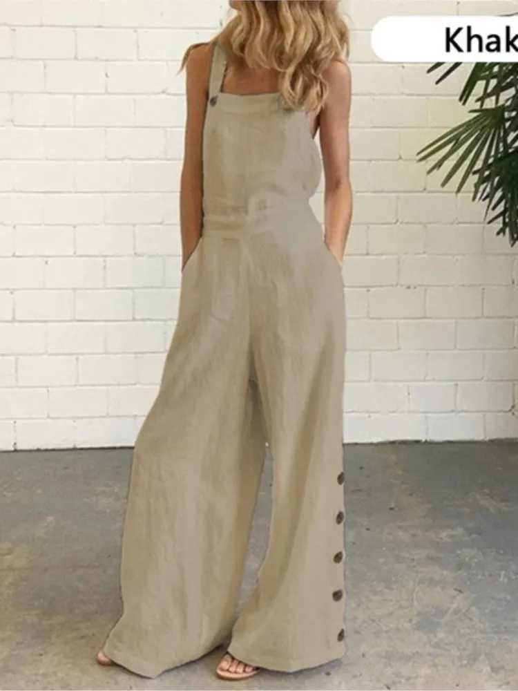 Summer FashionSuspenders Strt Leisure Womens Slveless Loose Jumpsuit Ladies Solid Pockets Wide Leg Pants Long Trousers X250318