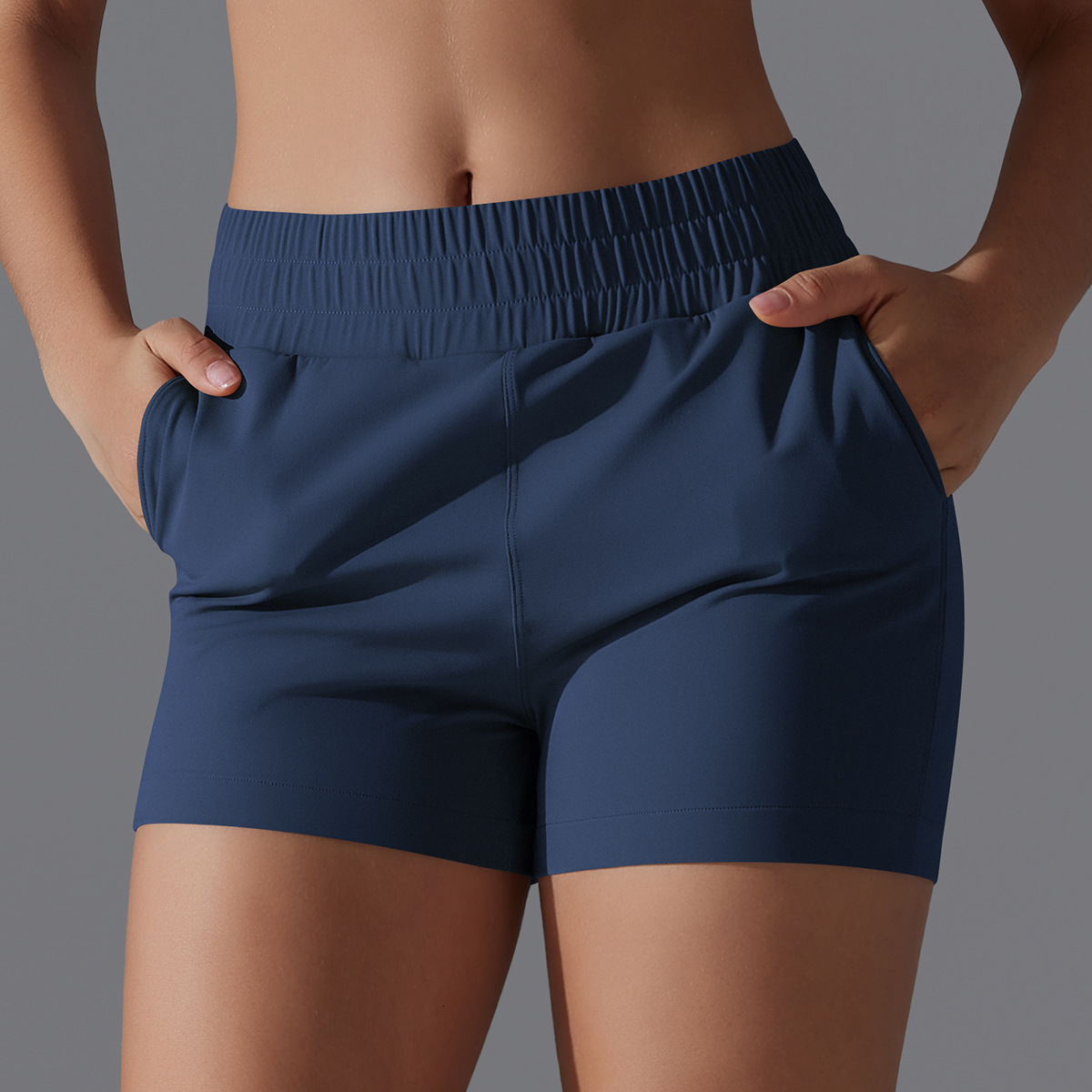 New tracksuit Jinammonia solid color pocket tight cycling shorts, sports running fitness casual yoga clothes, three part pants leggings