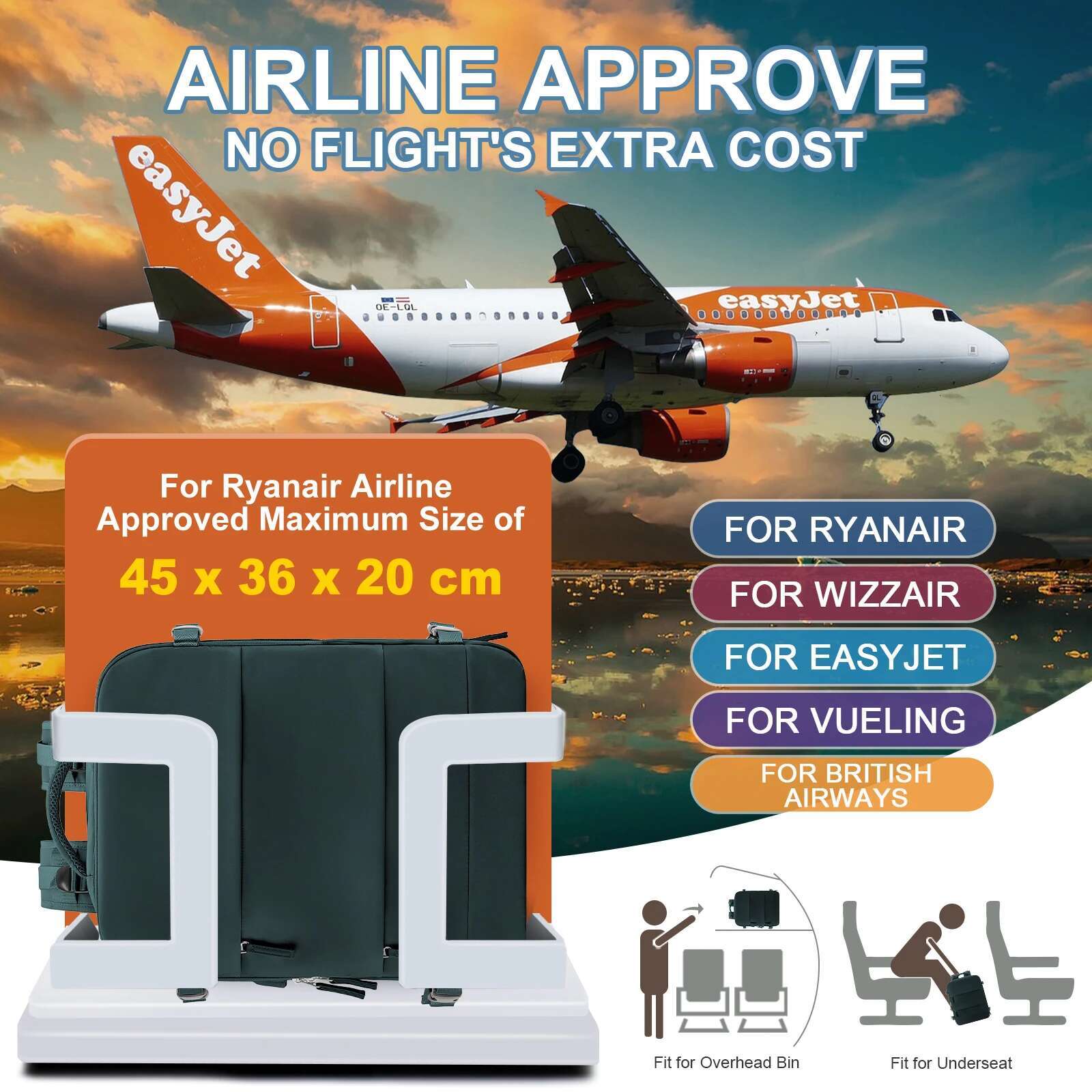 Easyjet Bag 45X36x20 40X20x25 Ryanair Carry-Ons, Women/Men Aeroplane Travel Backpack, Cabin Size Laptop Backpack