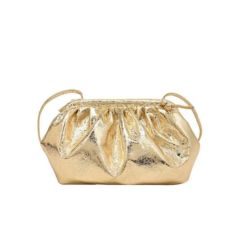 Gold Sier Color Women's Pleated Crossbody Ruched Design Wedding Party Christmas Valentine's Day Clutches Cloud Bag Female