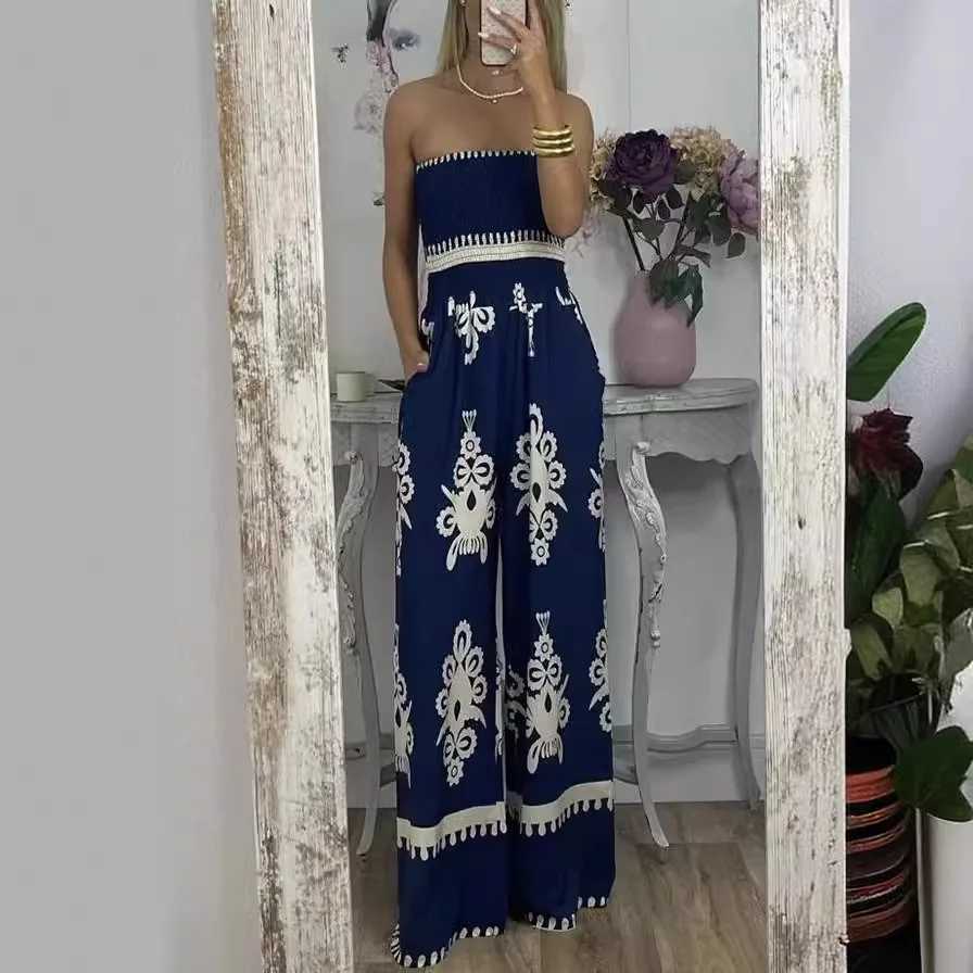 Fashion printed patch work womens jumpsuit backless suspender summer beach overall sexy womens shirt jumpsuit X250318