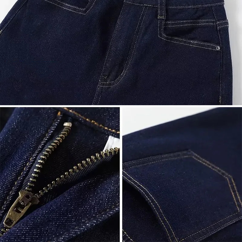 Girls Fashion Korean Straight Casual Jeans Female Baggy High Waist Wide Leg Denim Pants Women Classic Wash Darkblue Trousers 250317