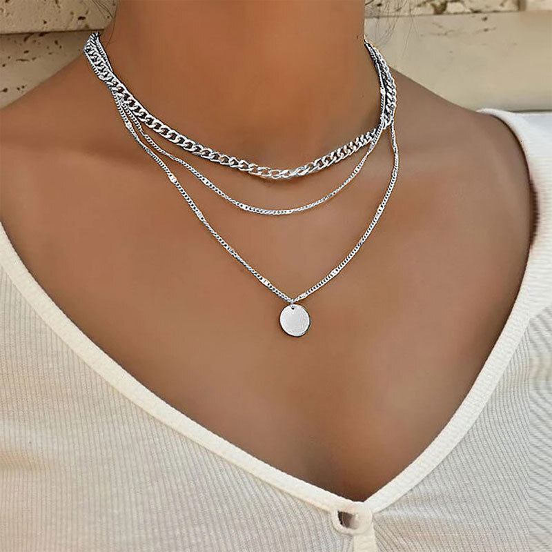 Three-layer Circular Pendant Necklace For Women Instagram Simple Collarbone Chain Choker Multi-layer Necklace Jewelry